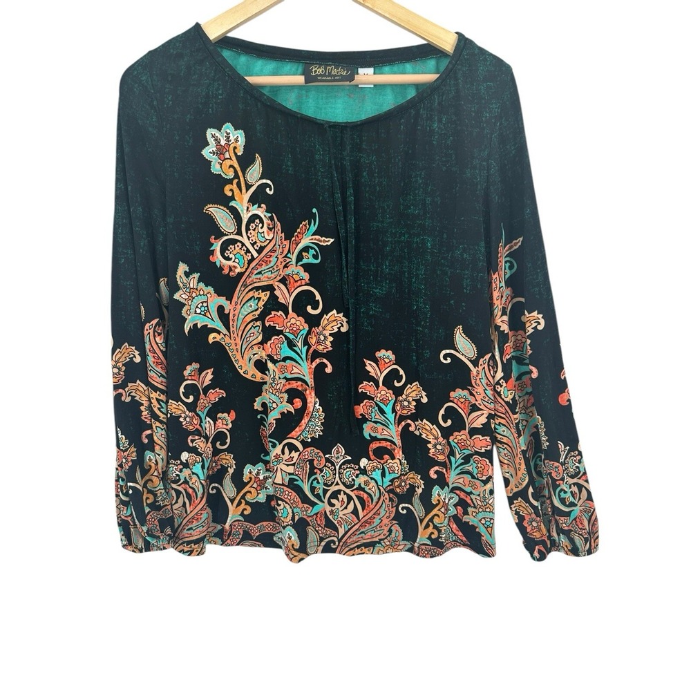 Bob Mackie Shirt Top Blouse Womens Size M Artsy Mature Grandmacore Paisley - Picture 7 of 8